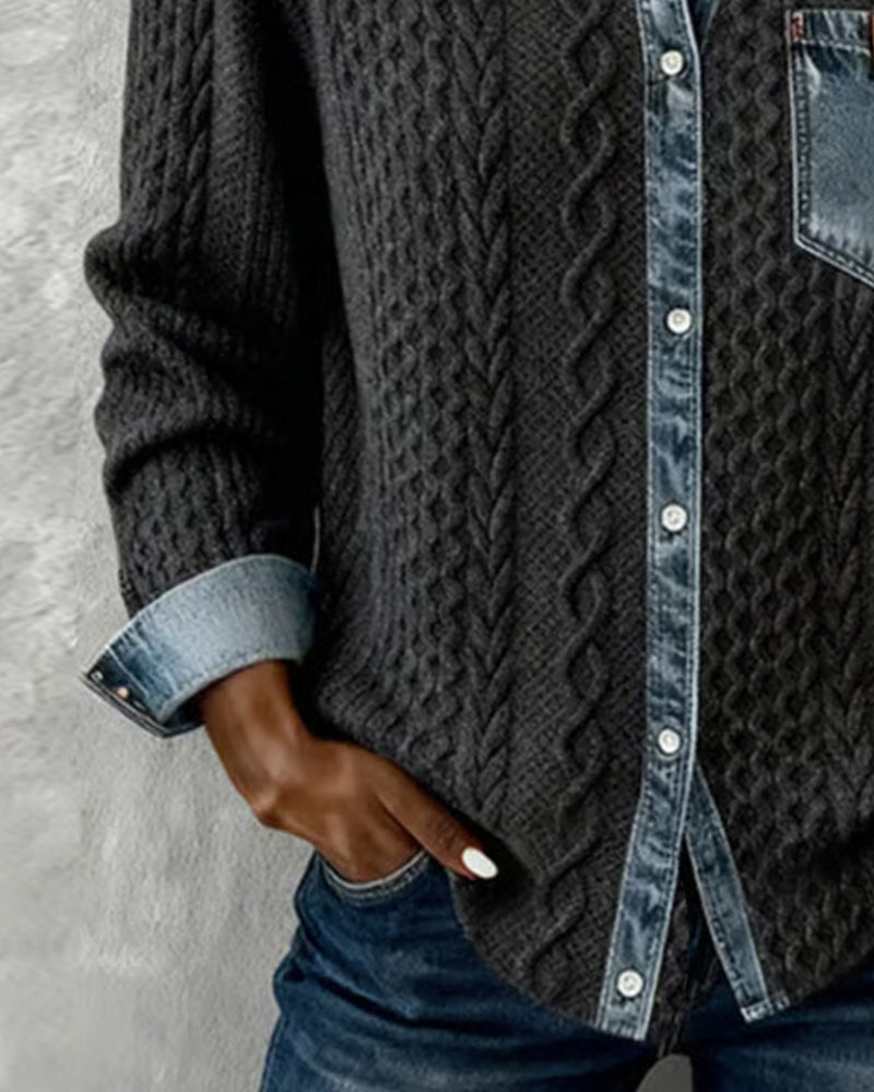 Mila Denim Detail Long Sleeve Top