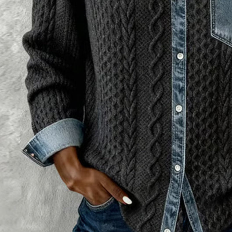 Mila Denim Detail Long Sleeve Top