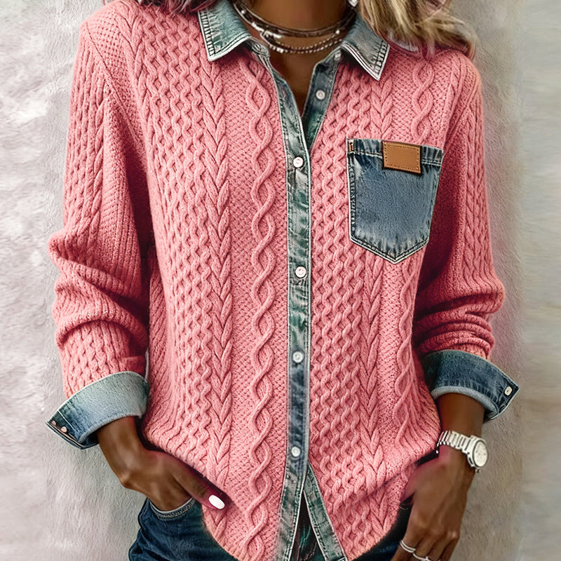 Mila Denim Detail Long Sleeve Top
