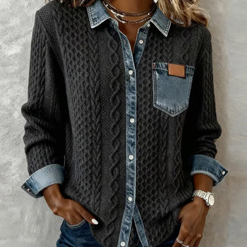 Mila Denim Detail Long Sleeve Top