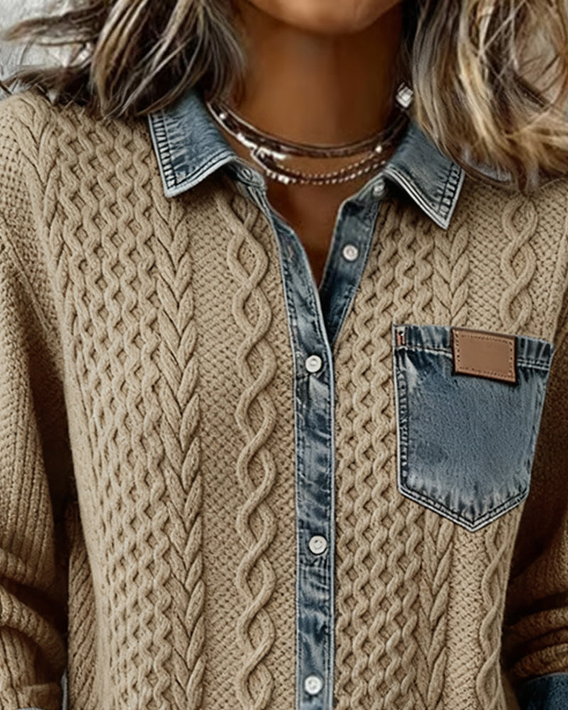 Mila Denim Detail Long Sleeve Top