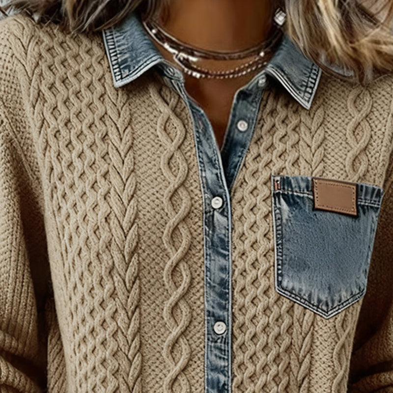 Mila Denim Detail Long Sleeve Top