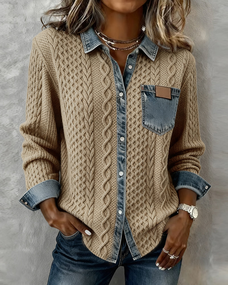 Mila Denim Detail Long Sleeve Top