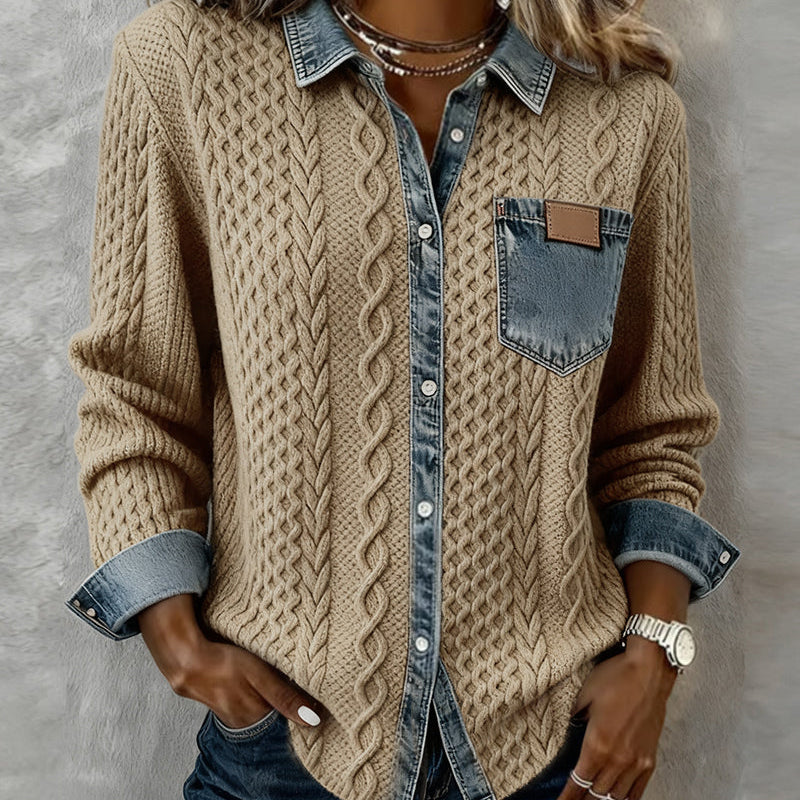 Mila Denim Detail Long Sleeve Top