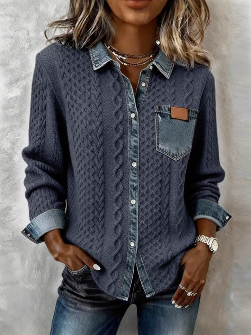 Mila Denim Detail Long Sleeve Top