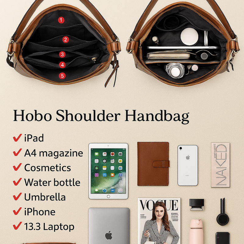 Luxury Leather 3-Piece Hobo Bag Set