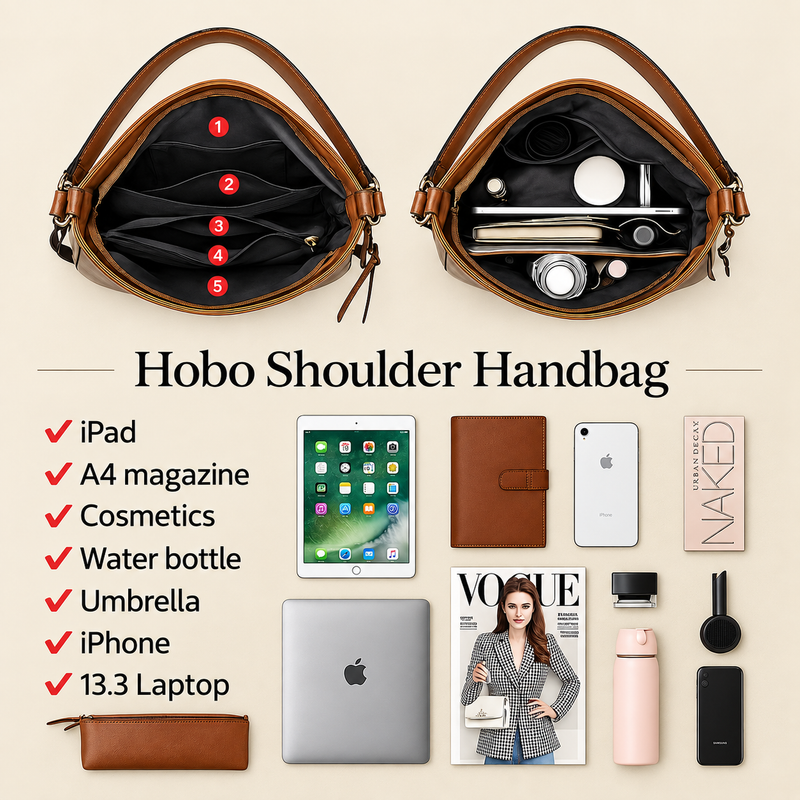 Luxury Leather Hobo Anti-Theft Handbag + FREE Pouch Wallet