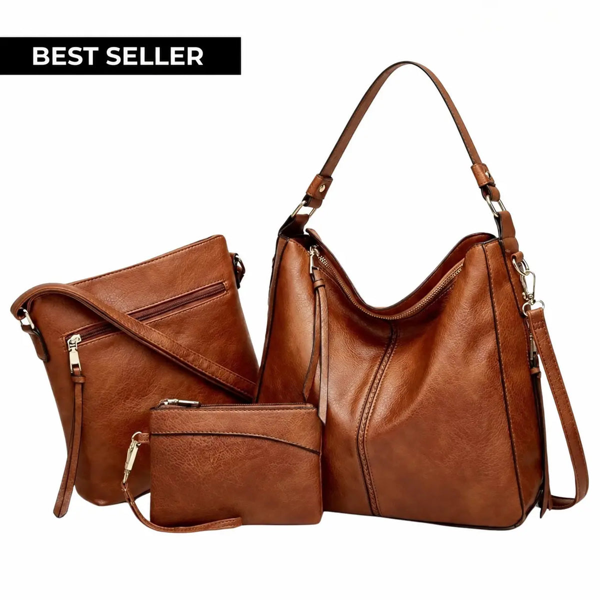 Luxury Leather 3-Piece Hobo Bag Set